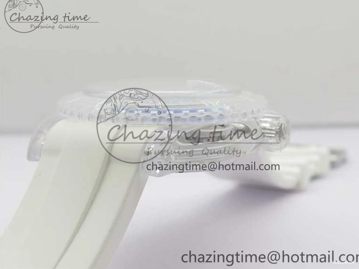 KZF Best Transparent on Phantomlab Rubber Edition VR3135 Dial Blue Light Strap White Submariner 0219